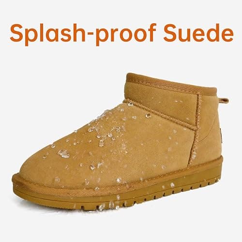EVELLYHOOTD Genuine Suede Ankle Snow Boots for Women Men-Water Resistant Warm Flat Padded Winter Fuzzy Mini Boots with Cozy Faux Fur Lining thumbnail 4