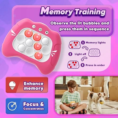 Byserten Handheld Game Toy for Kids Age 6-12, Sensory Fidget Toys for Kids 8-12, Birthday Gifts for 6 7 8 9 Year Old Girls & Boys & Teens -Dark Pink thumbnail 3