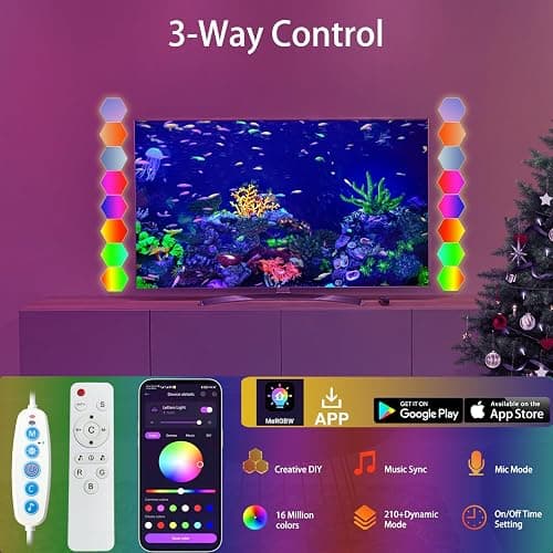 YEYIZU 8 Pack Hexagon Lights for Wall LED, Hexagon LED Lights That Sync with Music, APP & Remote Controls Hex Lights, RGB LED Wall Panels for TV, Bedroom, Living Room, Game Room Decor (Multicolor) - Multicolor8 thumbnail 2