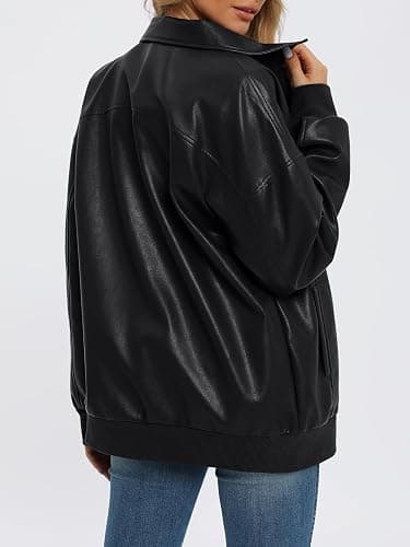 AUTOMET Womens Oversized Leather Jackets Zip Up Coats Faux Motorcycle Bomber Outfits Fall Trendy Fashion Winter Clothes 2025 thumbnail 3