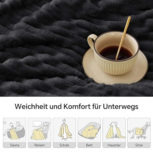 BEDELITE Fleece Throw Blanket for Couch - 300GSM Soft & Warm Fluffy Black Blanket, Decorative and Giftable Striped Blankets for Women, Men, 50"x70" thumbnail 6