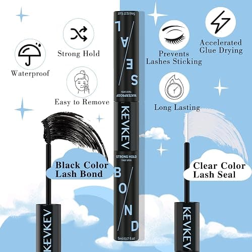 KevKev Lash Bond and Seal Lash Glue for Eyelash Extensions Lash Clusters Strong Hold Long Lasting 48-72 Hours Glue Individual Lash Glue Lash Bond and Seal Waterproof (5ml+5ml, Black Bond and Seal) thumbnail 2