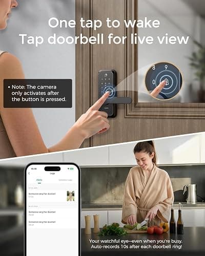 WiFi Video Smart Lock with Camera & Handle - 6-in-1 Keyless Entry (Fingerprint/App/Keypad/FOB/Key), Electric Deadbolt Door Knob for Front, Built-in WiFi, 2-Way Audio, Auto-Lock, Waterproof - Black thumbnail 5