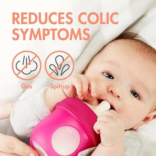 Boon Nursh Bottles - Slow Flow - Silicone Baby Bottles Help Ease Colic Symptoms - Formula and Breast Milk Only Touch Platinum Food-Safe Silicone - Pink - 0-3 Months - 3 Count - 4 Ounce thumbnail 2