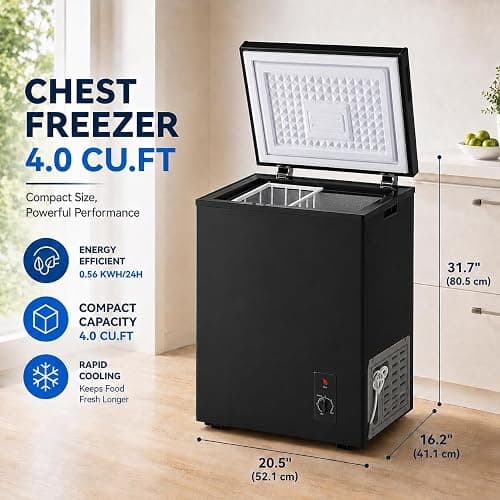 3.5 Cu.Ft Chest Freezer, Small Deep Freezer with 7 Adjustable Thermostat, Low Noise & Energy Saving Compact Mini Freezer with Removable Basket for Home, Garage, Basement, Apartment, Dorm thumbnail 3