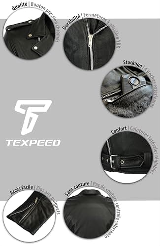 Texpeed Veste moto cuir homme homologué avec protections - Perfect Marlon Brando rétro Chopper blouson - Avec protection véritable biker CE armor (EN 1621-1) Noir - L thumbnail 4