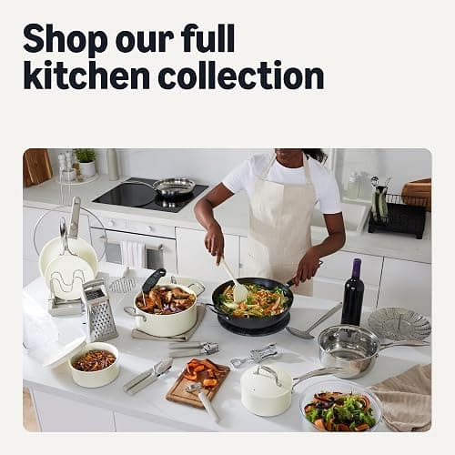 Amazon Basics Ceramic Nonstick Cookware Set with Detachable Handles, 11-Piece Stackable, All Cooktop Friendly, Dishwasher-Safe, Includes Saucepan, Frying Pan, Glass and Plastic Lids, Linen Gray thumbnail 6