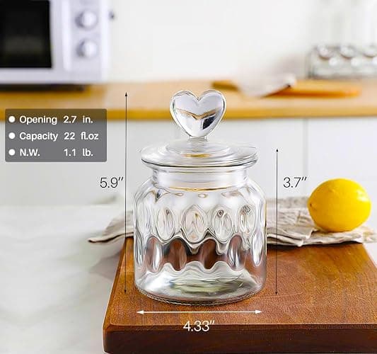 HomeyHoney Vorratsgläser mit Deckel Luftdicht 2er Set,Bonbonglas Mit Herzform Vorratsdosen Glas,650ml Dekorative Vorratsglas Aufbewahrungsgläser für Candy Bar,Küche,Kekse, Edelstein Textur thumbnail 3