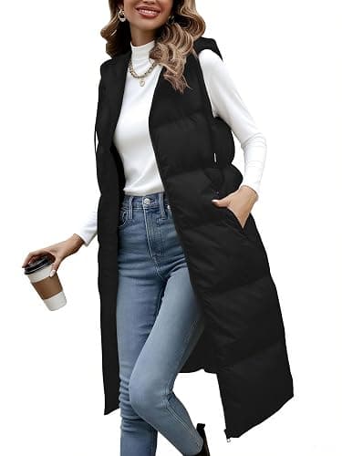 Lingswallow Long Puffer Vest Women Quilted Hooded Vests Outerwear Sleeveless Zip Up Coat Jackets With Pockets - Image 1