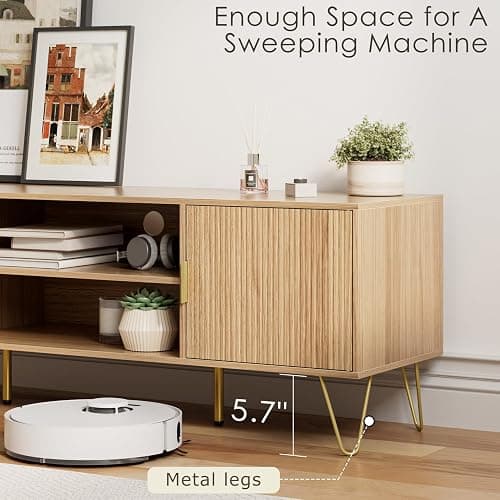 Apetaccat TV Stand for 55-65 Inch TV, Entertainment Center with Soft Hinge Door,TV Console Table with 2 Cabinets with Gold Handle and Feet,for Living Room, Bedroom, Oak thumbnail 6