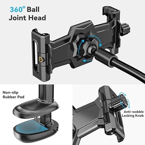 KDD Gooseneck Tablet Stand, 360° Adjustable Phone & iPad Holder for Bed and Desk, Flexible Arm Mount Clip for Video Recording, Bedside & Headboard Clamp for iPad Pro 12.9, Mini, Switch thumbnail 4
