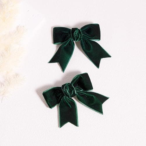 Cute Dark Green Velvet Hair Bow Clips 3" Fall Bowknot Alligator Barrettes Hairpins for Baby Girls,Toddlers, Kids,Teens Christmas Party Dress Accessories Handmade Birthday Gift 2 Pack thumbnail 2