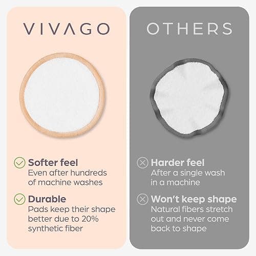 VIVAGO Reusable Cotton Rounds for Face - (20 Pack) Soft Reusable Makeup Remover Pads with Washable Drawstring Laundry Bag & Bamboo Holder - All Skin Type Skincare Set Facial Cleaning Cloth thumbnail 6
