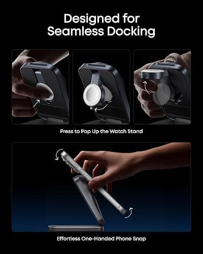 Anker Prime 3-in-1 Wireless Charging Station, MagSafe Charger Stand Compatible, Qi2.2 25W Certified Palm-Sized Foldable Charger for iPhone 17/16, Apple Watch, AirPods (Non-Battery, Adapter Included) thumbnail 8