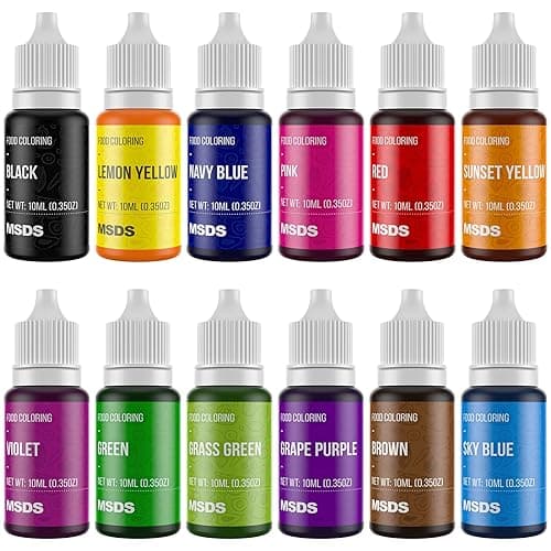 ValueTalks Food Coloring 12 Color x10 ml Food Grade Vibrant Liquid Food Color Dye Flavorless Vegan-free Icing Colors for Baking, Icing, Cake Decorating, Macaron, Frosting, Fondant, Cookie, Slime - 0.03 Fl Oz (Pack of 12)