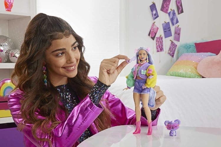 Barbie Extra Doll & Accessories with Wavy Lavender Hair in Colorful Butterfly Sweater & Pink Boots with Pet Koala thumbnail 8