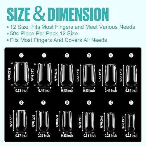 TOMICCA Short Square Nail Tips, 504Pcs Clear Press on Nails Square Full Cover Nail Tips Clear False Press on Nails, Soft Tips for Gel Nail Extension DIY Nail Salon 12 Sizes thumbnail 7