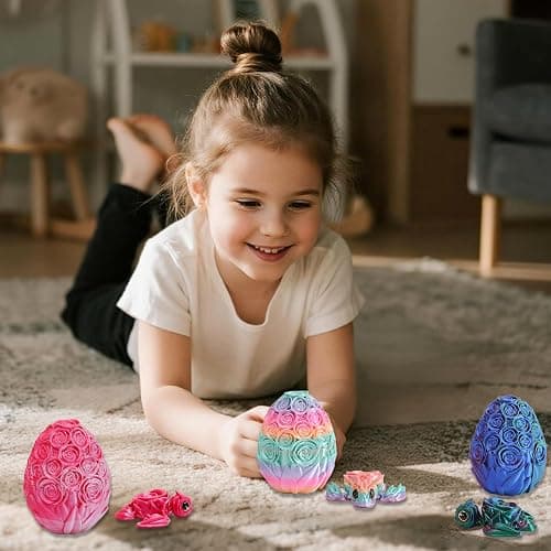 3D Printed Mini Turtle,Mystery 3D Printed Rose Egg with Articulated Turtle Inside, Adults Kids Fidget Toys Birthday Christmas, Multi Color for Home Office Decor (Pink and White Suit) thumbnail 2