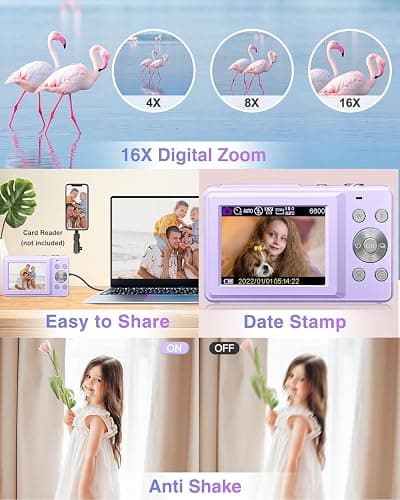 Digital Camera, Kids Camera FHD 1080P Point and Shoot Camera with 16X Zoom Anti Shake, Small Compact Camera for Teen Starter Children Kid Student Girl Boy(Purple) thumbnail 4