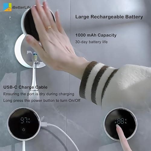 Toothbrush Holders Cleaner & Dryer for Bathroom - Mirror Wall Mounted [Rechargeable, Auto Sensor Open/Close Lid, LED Smart Screen] Adhesive Electric Tooth Brush Razor Holder with Cover for Home Travel thumbnail 5