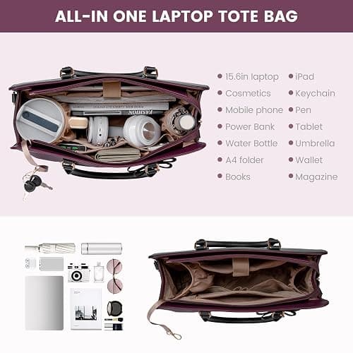 LOVEVOOK Laptop Tote Bag for Women,Leather Work Bag, Waterproof Business Teacher Bag,Large Computer Handbag Purse Briefcase,Office Gifts for Women thumbnail 4