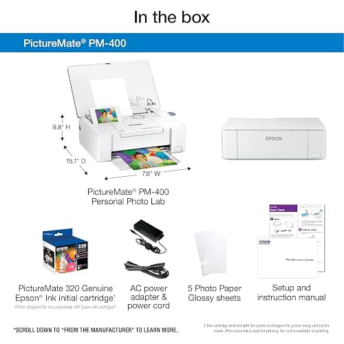 Epson PictureMate PM-400 Wireless Compact Color Photo Printer, white | Compact wireless photo printing; borderless 4 x 6 and 5 x 7 in., mobile support; ideal for home and travel thumbnail 5