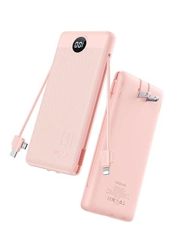 VRURC 22.5W Portable Charger 10000mAh Fast Charging with Built-in AC Plug | powe bank battery pack, travel essentials for women,USB C cable, Ultra Slim,pocket size Pink - Image 1
