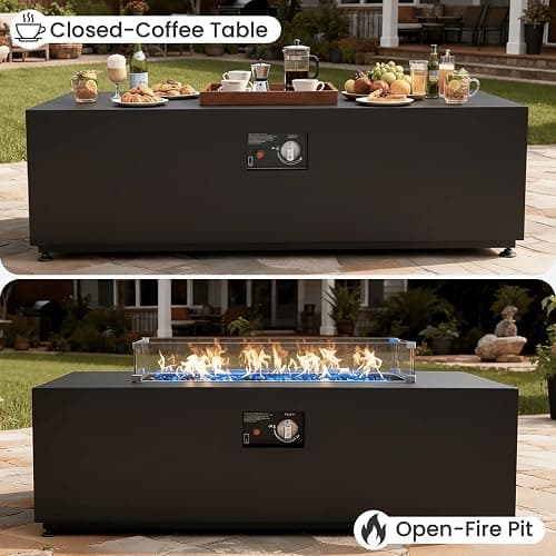 Aeeiua 42" Propane Fire Pit Table Set with Tank Holder, Rectangle 2-Piece Outdoor Firepit Wind Guard, Lid, Glass Stones and Cover thumbnail 7