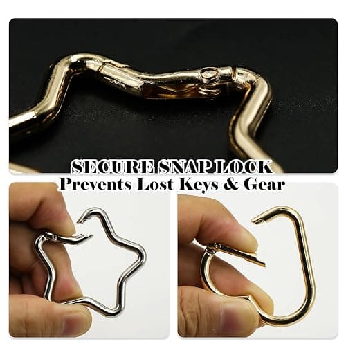 Keychain Rings Heart Star Carabiner - 4pcs Gold & Silver Keyrings Clips Bulk for Crafts Bag Charms thumbnail 4