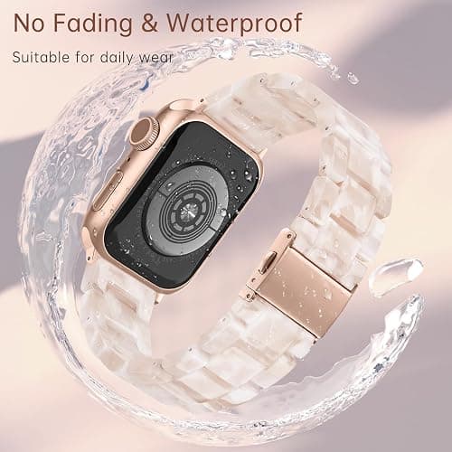 V-MORO Lightweight Resin Bands Compatible with Apple Watch Series 11/10/9/8/7 Band Rose Gold Stainless Steel Buckle Fashion Cute Strap for iwatch Series SE/6/5/4/3/2/1(Pink Tan,42mm/41mm/40mm/38mm) thumbnail 4