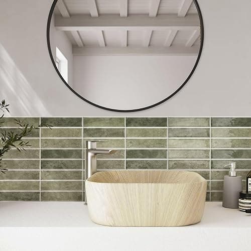 Alwayspon 10 Sheets 12x12inch Retro Green 3D Vinyl Backsplash Tiles, Self-Adhesive Peel and Stick Wall Tile Stickers Stick on Subway Tiles for Kitchen Bathroom Wall thumbnail 5