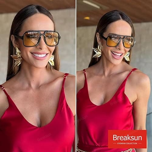 Breaksun Retro Aviator Sunglasses for Women Men Trendy Classic 70s Square Green Aviator Sun Glasses Vintage Shades thumbnail 2