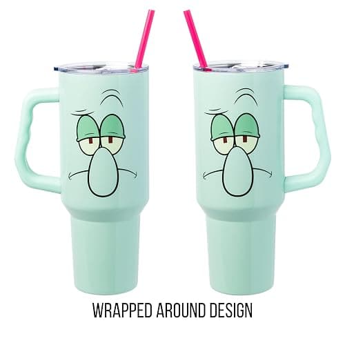 Silver Buffalo SpongeBob SquarePants Double Walled Stainless Steel Tumbler with Handle Featuring Squidward, Fits in Standard Cup Holder, 40 Ounces thumbnail 6