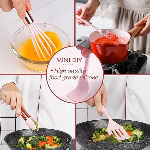 Collfa Rose Gold And Pink Kitchen Utensil Small Five-Piece Set Mini Silicone Kids Kitchen Tools Whisk Spatula Tongs Spoon And Slotted Spatula(Kids Baking Supplies) thumbnail 4