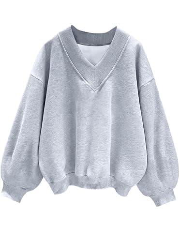 Hilinker Womens V Neck Oversized Sweatshirts Casual Drop Shoulder Long Sleeve Pullover Tops - Image 1