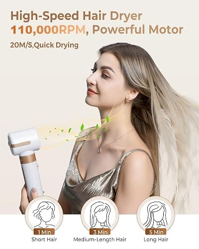 UKLISS Hair Dryer Brush 7 in 1，110000 RPM Hair Dryer with Diffuser for Curly & Twisted Hair Professional Ionic Brush Blow Dryer for Salon-Quality Styling, White Gold thumbnail 4