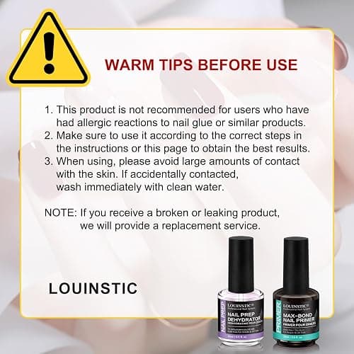 LOUINSTIC Nail Prep Dehydrator and Acid-Free Primer, Quick-Dry & Safe for Nails, for UV Gel, Acrylic, Gel Nail Polish & Press-On Nails Hema-Free – Professional Salon & DIY Manicure Kit, 15ml thumbnail 8