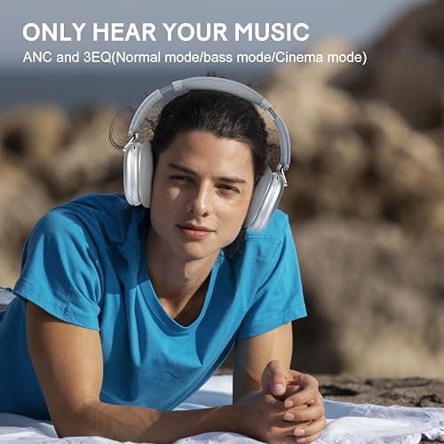 RORSOU C6 Active Noise Cancelling Headphones, Wireless Over Ear Bluetooth Headphones, 60H Playtime, Lightweight Folding Deep Bass Comfort Fit Ear Cups Headset with Mic for iPad/Travel/PC/Home Silver thumbnail 11