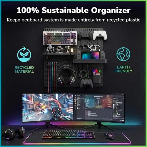 Keepo Pegboard Combination Kit, Pegboards and Accessories Modular Hanging for Gaming Setup, Gaming Station Peg Board, Gaming Organizer, Wall Game Controller Holder, Headset Stand (Black, 22″×22″) thumbnail 3
