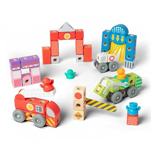 Melissa & Doug Blockables™ Deluxe City Snap and Play Amazon Exclusive, Mix and Match Connectable Wooden Building Blocks Play Set with Storage Bin and Play Lid (122 Pcs) - FSC Certified thumbnail 4