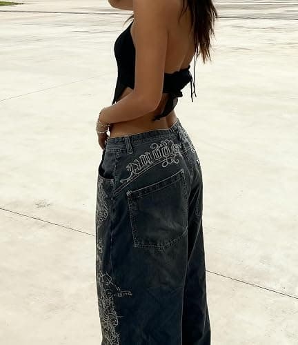 Unisex Y2K Hip Hop Street Jeans Skeleton Printed Gothic Baggy Jeans Vintage High Waist Denim Jeans Wide Leg Pants thumbnail 5