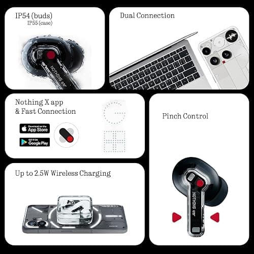 Nothing Ear Wireless Earbuds Bluetooth, 45dB Hybrid Smart ANC Earbuds, 11mm Deep Bass Boost, Hi-Res Audio with LDAC & LHDC 5.0, 6 Mics Call, 40.5H Playtime with Fast Charging Case, ChatGPT Supported thumbnail 2