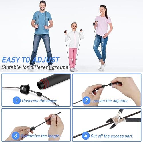 Blukar Springseil, Speed Rope Verstellbar mit Hautfreundlichen Schaum Griffe, 3 Meter Länge Einstellbar, Rutschfest und Ideal für Fitness & Ausdauer & Seilspringen, geeignet für Erwachsene thumbnail 6