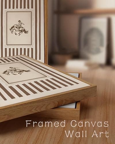 ZZLWBKGL Vintage Western Framed Wall Art Farmhouse Striped Cowboy Canvas Wall Art Retro West Nursery Pictures Decor Mid Century Rodeo Bronco Riding Art Prints for Living Room Bedroom thumbnail 5