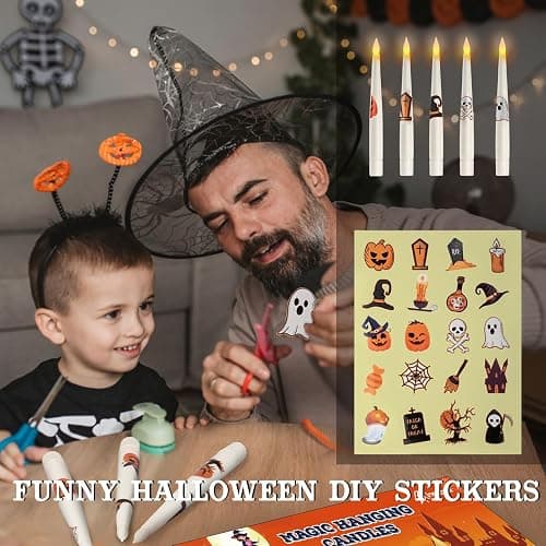 Floating Candles with Wand Remote, 20 Pcs Magic Halloween Hanging Candles, Flickering Warmer Light Flameless LED Candles with DIY Sticker, Battery Operated Halloween Decorations Gifts Indoor (20) thumbnail 2