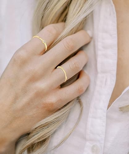 RLMOON 8-12PCS 14K Gold Ring Set for Women Non Tarnish Dainty Silver Rose Gold Thumb Stackable Stacking Rings Heart CZ Pinky Rings Plain Band Size 4-12 thumbnail 3