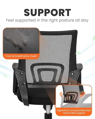 NEO CHAIR Office Desk Computer Chair Ergonomic Mesh Gaming Mid Back Seat with Comfy Lumbar Support Adjustable Height Swivel for Home Task (Black) thumbnail 4