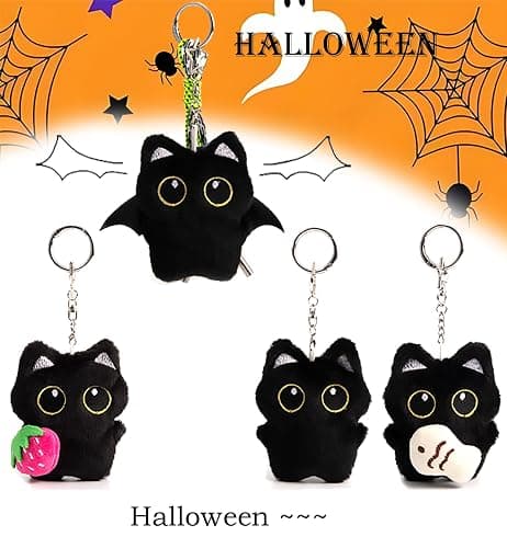 HONYJOOM Bag Charm Cute Black Cat Plush Keychain Backpack Purse Key Chain Accessories Gifts for Women thumbnail 8