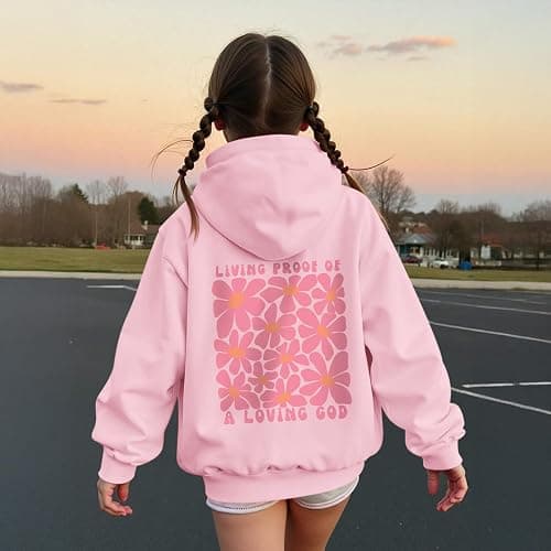 KEEVICI Cute Christian Graphic Hoodies For Girls God Flower Hoodie Kids Jesus Sweatshirt Religious Bible Verse Pullover thumbnail 4