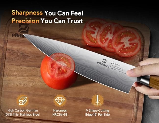 Kitchen Knife Sets With Block, Piklohas 15 Pieces Knife Sets With Magnetic Detachable Knife Holder, High Carbon Steel Damascus Pattern Chef Knife Set With Steak Knives, Ideal For House Warming Gift thumbnail 4